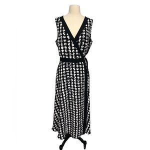 Joseph Ribkoff Black And White Floral Polka Dot Sleeveless V Neck Wrap Dress